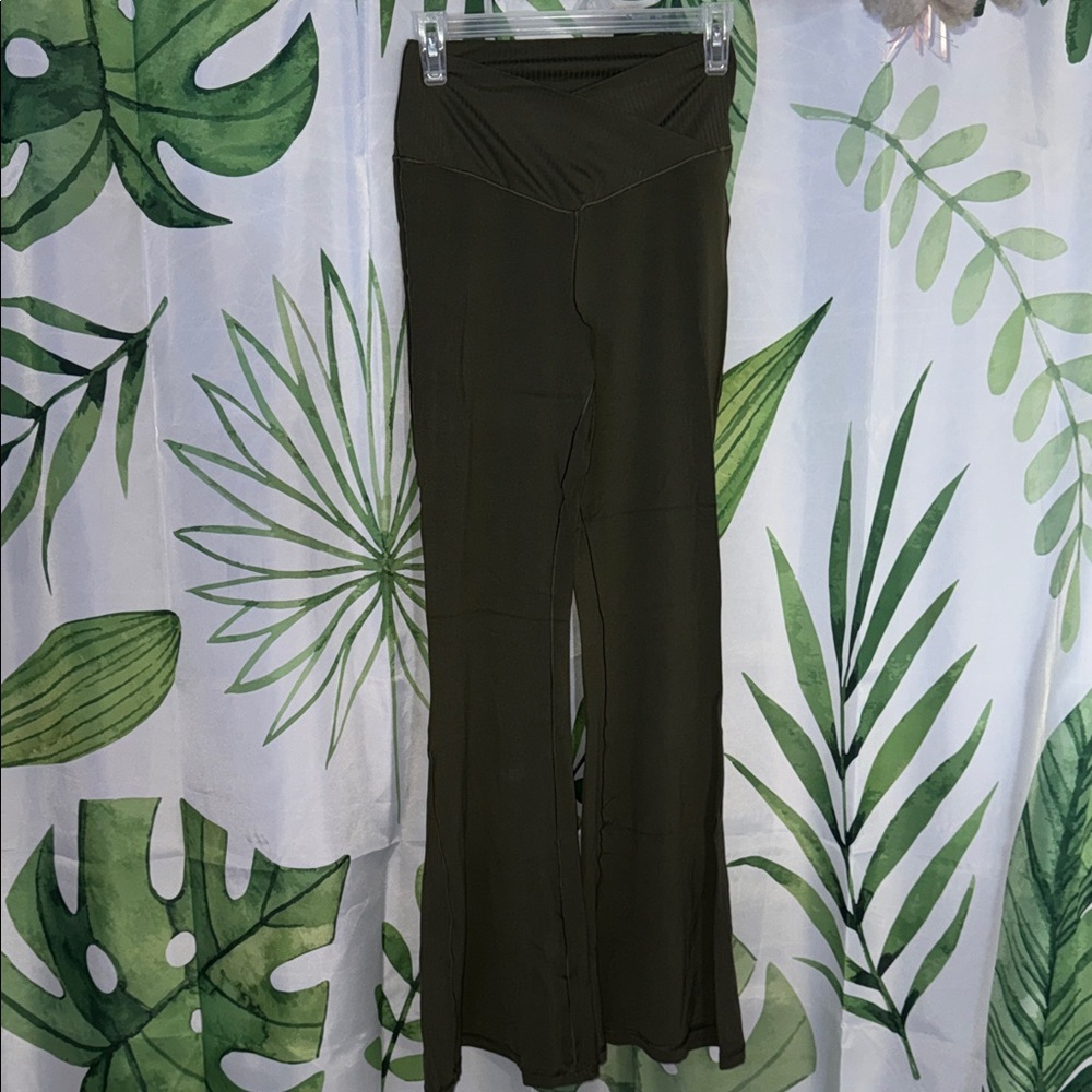 Aerie Olive High-Waist Flared Pants